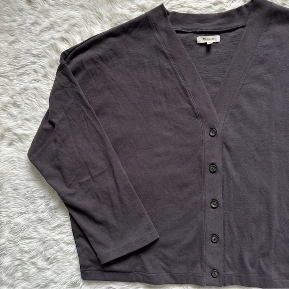 Madewell Cardigan Organic Cotton Crop Sweater Button Front Deep Coal Gray XXL - Picture 7 of 14